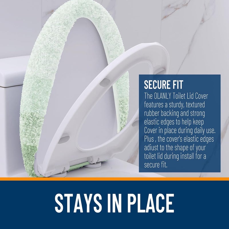 OLANLY Soft Microfiber Bathroom Toilet Lid Cover, Machine Washable Covers, 17.5x15, Stays in Place Rubber Backing, Fits Most Round, Elongated and Oblong Lids, Accessories Decor, Sage Green - Image 4